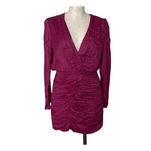 NEW Zara Women's Ruched Satin Effect Print Wrap Dress Fuchsia Pink Size XL
